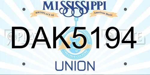 DAK5194 Mississippi License Plate