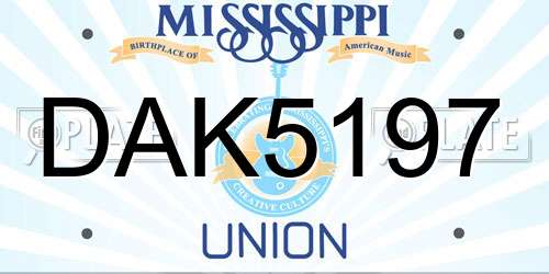 DAK5197 Mississippi License Plate