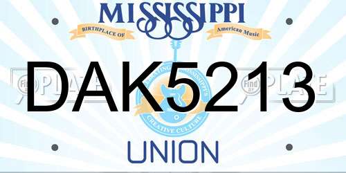 DAK5213 Mississippi License Plate