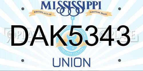 DAK5343 Mississippi License Plate