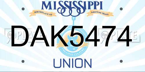 DAK5474 Mississippi License Plate