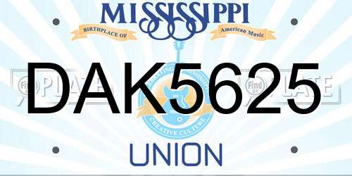 DAK5625 Mississippi License Plate