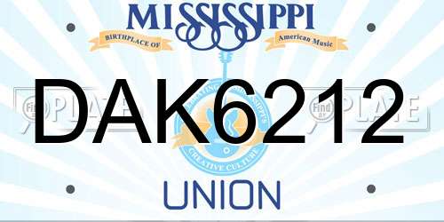 DAK6212 Mississippi License Plate