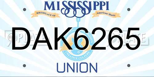 DAK6265 Mississippi License Plate