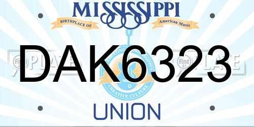 DAK6323 Mississippi License Plate