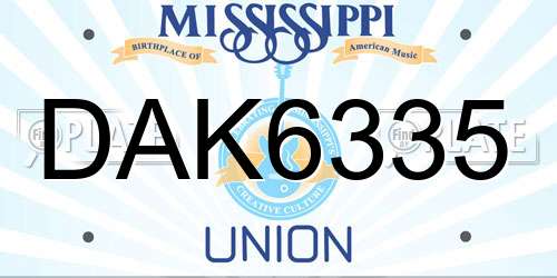 DAK6335 Mississippi License Plate