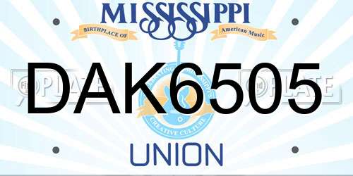 DAK6505 Mississippi License Plate