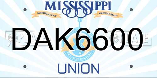 DAK6600 Mississippi License Plate