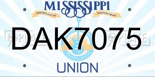 DAK7075 Mississippi License Plate