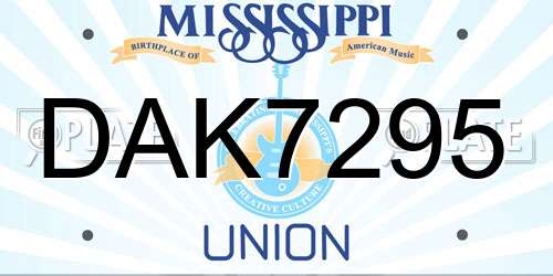 DAK7295 Mississippi License Plate