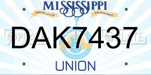 DAK7437 Mississippi License Plate