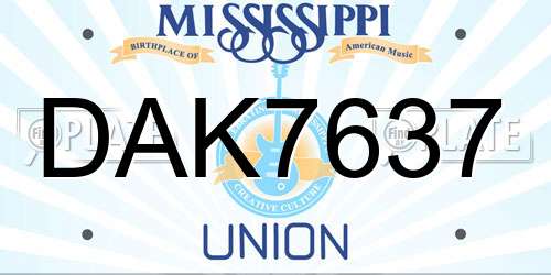 DAK7637 Mississippi License Plate