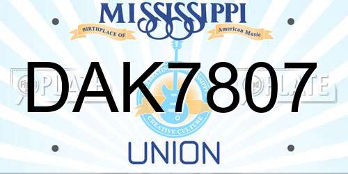 DAK7807 Mississippi License Plate