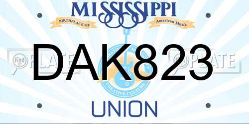 DAK823 Mississippi License Plate