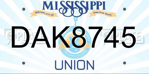DAK8745 Mississippi License Plate