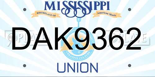DAK9362 Mississippi License Plate