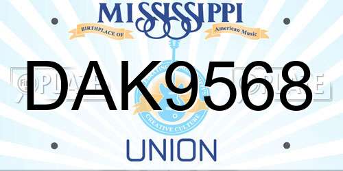 DAK9568 Mississippi License Plate