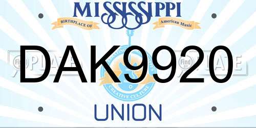 DAK9920 Mississippi License Plate