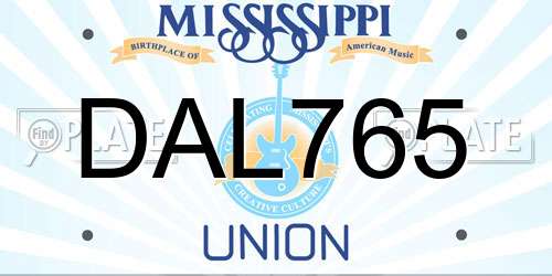 DAL765 Mississippi License Plate