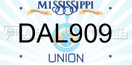 DAL909 Mississippi License Plate