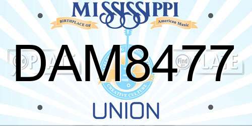 DAM8477 Mississippi License Plate