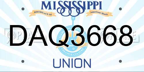 DAQ3668 Mississippi License Plate