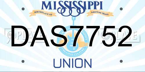 DAS7752 Mississippi License Plate