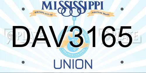 DAV3165 Mississippi License Plate