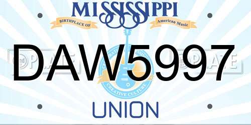 DAW5997 Mississippi License Plate