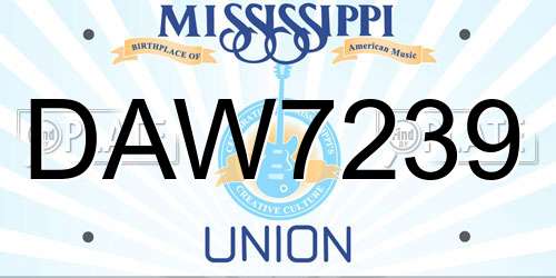DAW7239 Mississippi License Plate