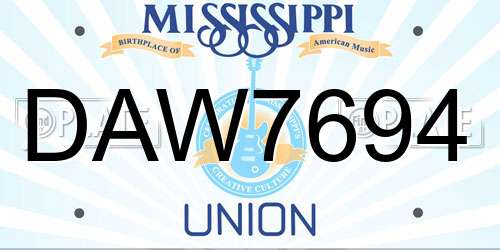 DAW7694 Mississippi License Plate