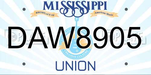 DAW8905 Mississippi License Plate