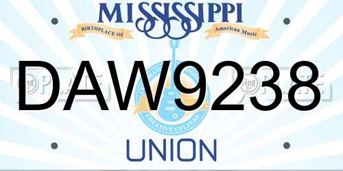 DAW9238 Mississippi License Plate
