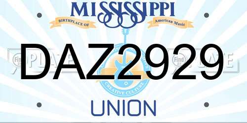 DAZ2929 Mississippi License Plate