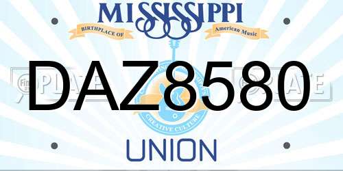 DAZ8580 Mississippi License Plate
