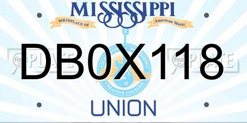 DB0X118 Mississippi License Plate