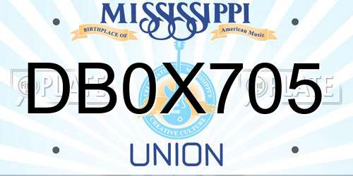 DB0X705 Mississippi License Plate