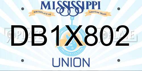 DB1X802 Mississippi License Plate