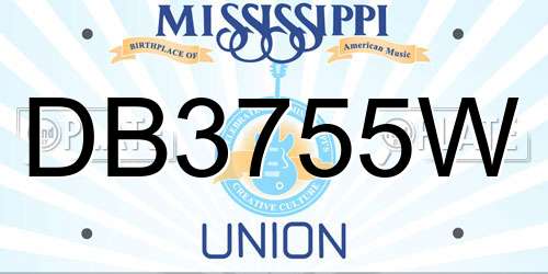 DB3755W Mississippi License Plate