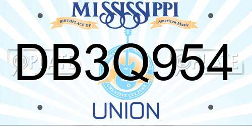 DB3Q954 Mississippi License Plate