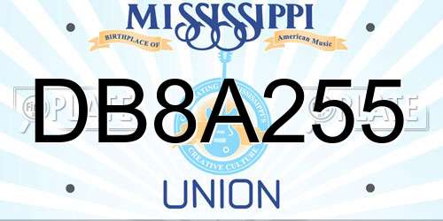DB8A255 Mississippi License Plate