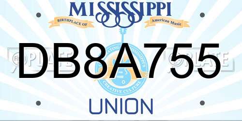 DB8A755 Mississippi License Plate
