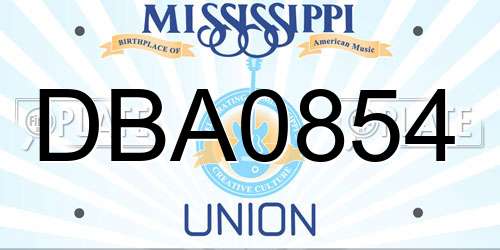 DBA0854 Mississippi License Plate