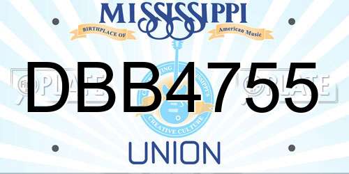 DBB4755 Mississippi License Plate