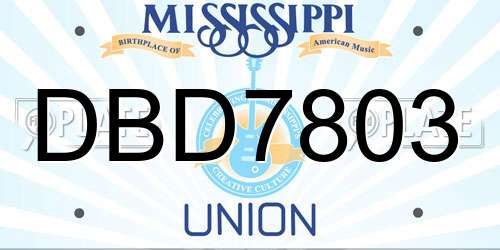 DBD7803 Mississippi License Plate