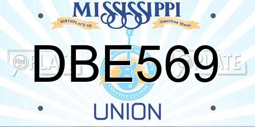DBE569 Mississippi License Plate