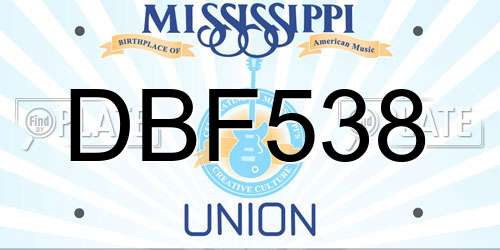 DBF538 Mississippi License Plate