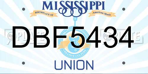 DBF5434 Mississippi License Plate