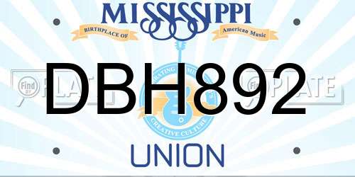 DBH892 Mississippi License Plate