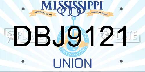 DBJ9121 Mississippi License Plate